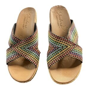 Skechers Women's "Beverlee" Luxe Foam Wedge Heel Multi Color Double Strap Sz 9